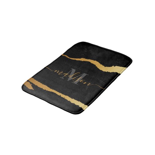 Zwart en gouden Folie Monogram Badmat (Gekanteld)