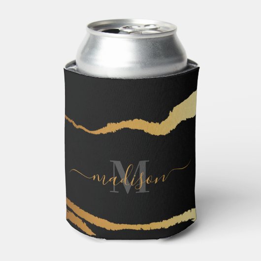 Zwart en gouden Folie Monogram Blikjeskoeler (Blikje Voorkant)