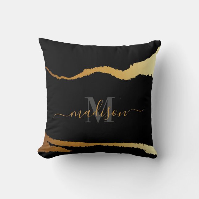 Zwart en gouden Folie Monogram Kussen (Voorkant)