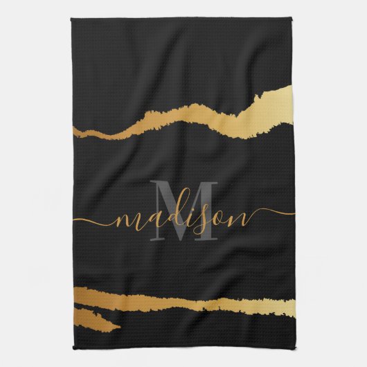 Zwart en gouden Folie Monogram Theedoek (Verticaal)