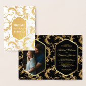 Zwart en Gouden Folie Swirls Bruiloft Uitnodiging (Display)