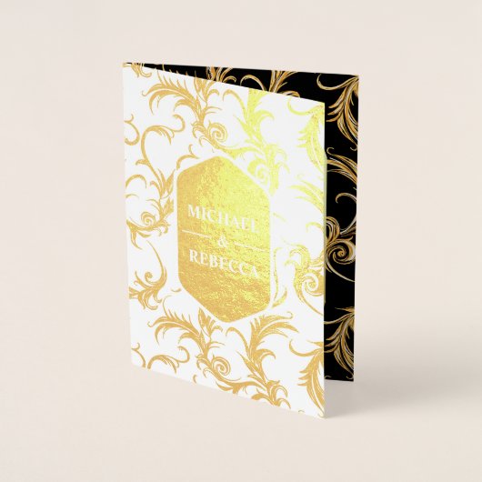 Zwart en Gouden Folie Swirls Bruiloft Uitnodiging (Voorkant)