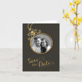 Zwart en gouden foto Opslaan Datum Kaart (Gele Bloem)