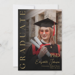 Zwart En Gouden Foto PhD Diploma Afstudeerfeest Kaart