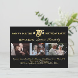 Zwart en gouden fotocollage 70ste verjaardagsfeest kaart