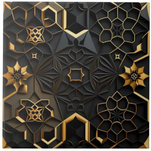 Zwart en gouden geometrisch bloemmozaïekeffect tegeltje