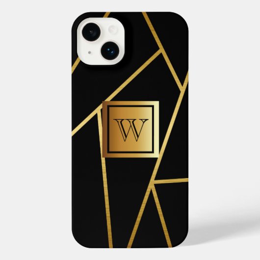 Zwart en gouden geometrisch iPhone hoesje (Achterkant)