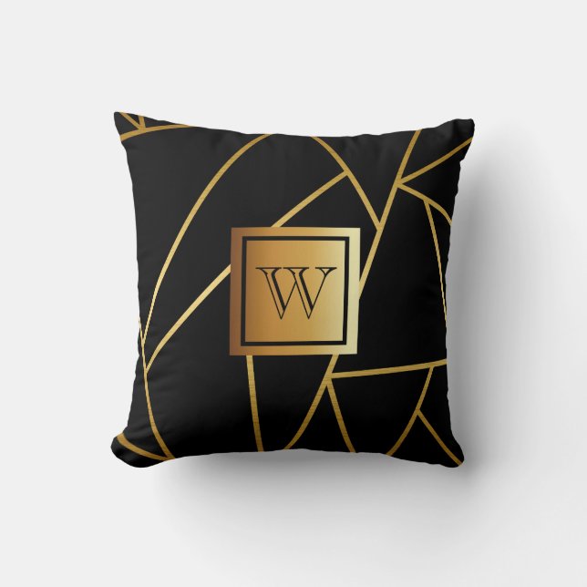 Zwart en gouden geometrisch kussen (Voorkant)
