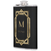 Zwart en gouden geometrisch | Monogram & Naam  Heupfles (Links)