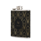 Zwart en gouden geometrisch patroon | Monogram Heupfles (Links)