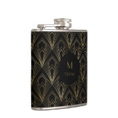 Zwart en gouden geometrisch patroon | Monogram Heupfles (Rechts)