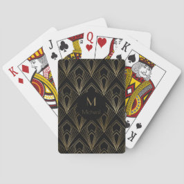 Zwart en gouden geometrisch patroon | Monogram Pokerkaarten