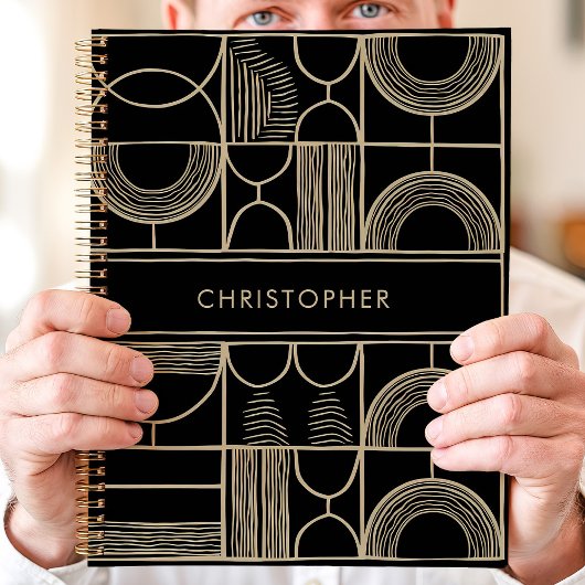 Zwart en Gouden Geometrische Aangepaste Naam Planner