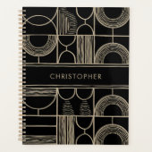 Zwart en Gouden Geometrische Aangepaste Naam Planner (Voorkant)