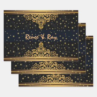 Zwart en gouden gepersonaliseerd omslagpapier inpakpapier vel