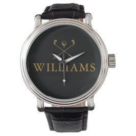 Zwart en gouden gepersonaliseerde naamgolfclubs horloge