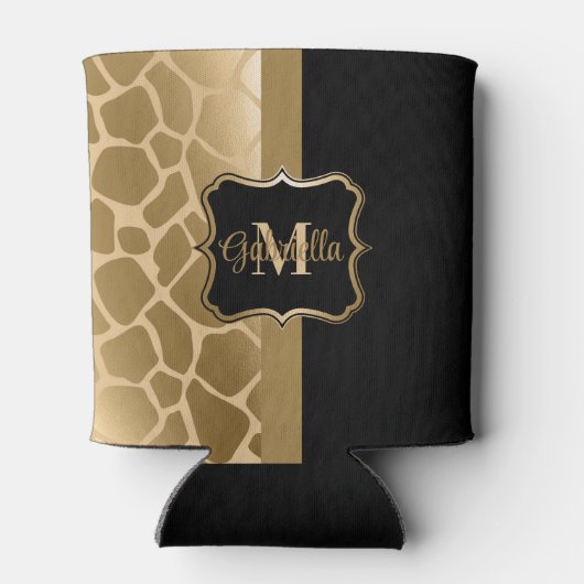Zwart en gouden Giraffe Patroon Blikjeskoeler (Achterkant)