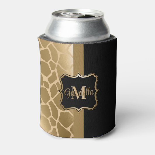 Zwart en gouden Giraffe Patroon Blikjeskoeler (Blikje Achterkant)