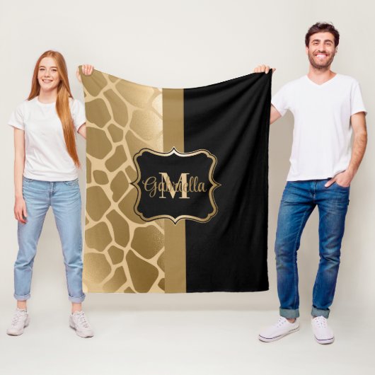 Zwart en gouden Giraffe Patroon Fleece Deken (In situ)