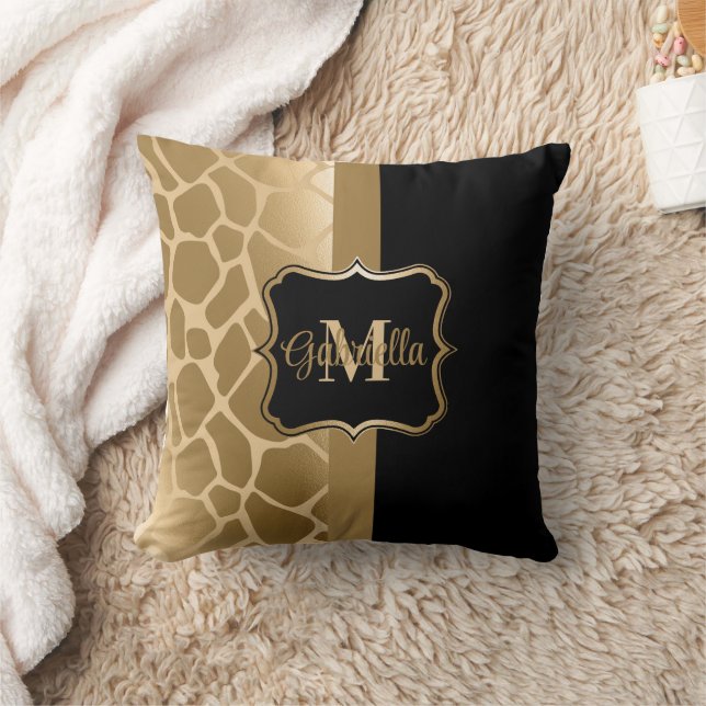 Zwart en gouden Giraffe Patroon Kussen (Deken)