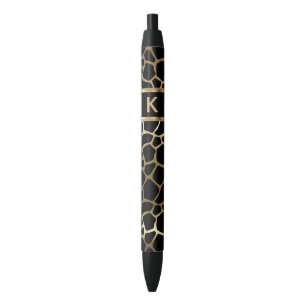 Zwart en gouden giraffe patroon met monogram zwarte inkt pen