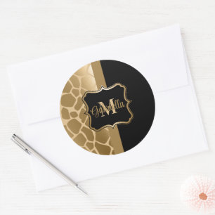 Zwart en gouden Giraffe Patroon Ronde Sticker