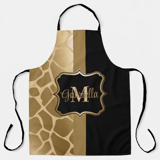 Zwart en gouden Giraffe Patroon Schort (Voorkant)