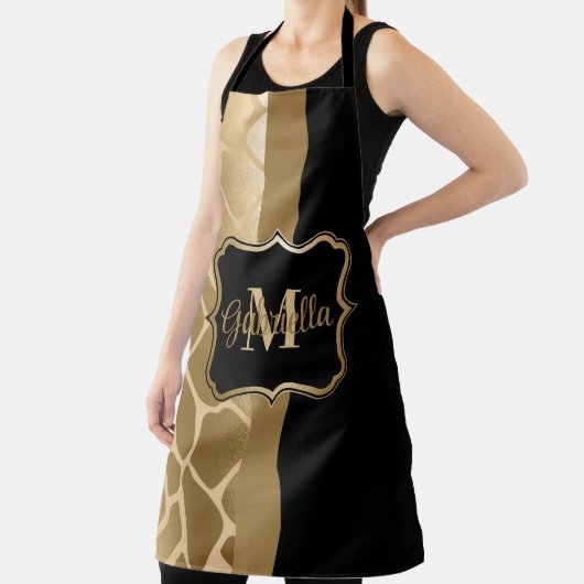 Zwart en gouden Giraffe Patroon Schort (Insitu)