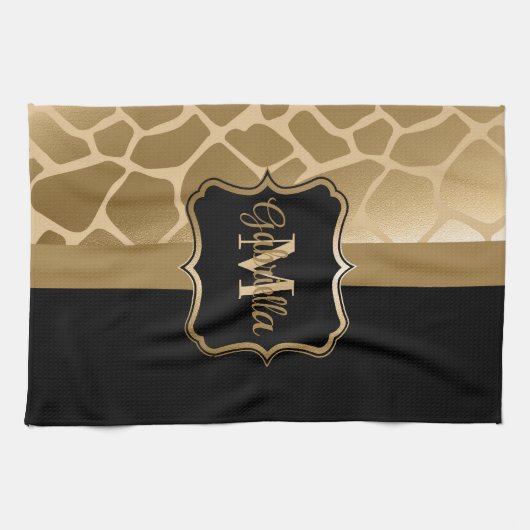 Zwart en gouden Giraffe Patroon Theedoek (Horizontaal)