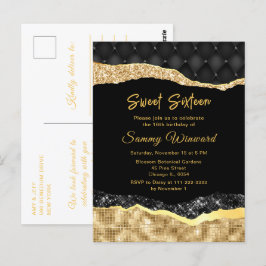 Zwart en gouden glam tranen Sweet Sixteen Briefkaart
