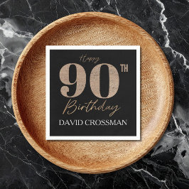 Zwart en gouden glinster cijfer 90ste verjaardag servet