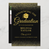 Zwart en gouden glinster foto afstudeerceremonie aankondiging (Voorkant / Achterkant)