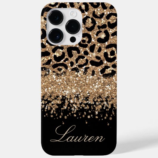 Zwart en gouden glinster luipaardprint Case-Mate iPhone case (Achterkant)
