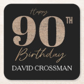 Zwart en gouden glinsterend cijfer 90ste verjaarda kartonnen onderzetters (Voorkant)