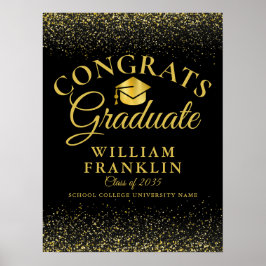 Zwart en gouden glinsterend modern afstudeerbord poster