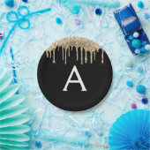 Zwart en gouden glinsterend monogram verjaardag papieren bordje (Feest)