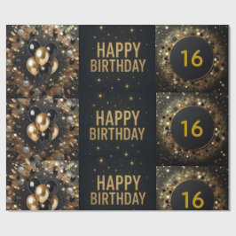 Zwart en gouden glinsterende ballon Gelukkige verj Cadeaupapier