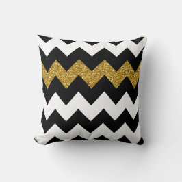 Zwart en gouden glitter Chevron in White Kussen
