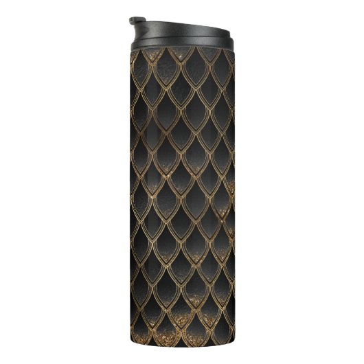 Zwart en gouden glitter Dragon Scale Patroon Thermosbeker (Geroteerd rechts)
