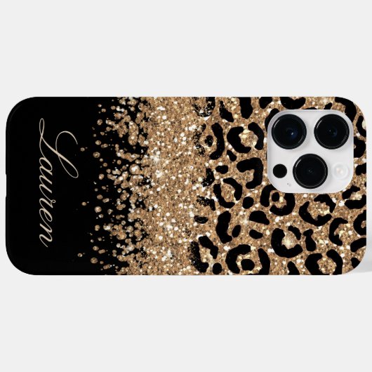Zwart en gouden glitter-leopard afdrukken Case-Mate iPhone case (Achterkant (horizontaal))