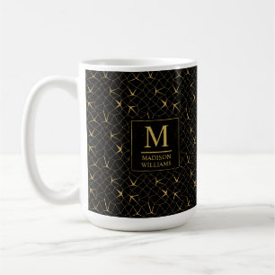 Zwart en gouden glitter luxe geometrisch patroon koffiemok