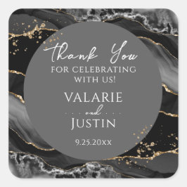 Zwart en gouden glitter-marmer Dank je Vierkante Sticker