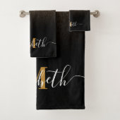 Zwart en Gouden Glitter Monogram Bad Handdoek (Insitu)