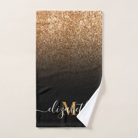 Zwart en Gouden Glitter Monogram Bad Handdoek (Handdoek)