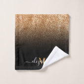 Zwart en Gouden Glitter Monogram Bad Handdoek (Wasdoekje)