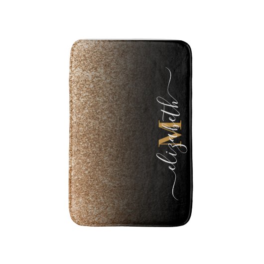 Zwart en Gouden Glitter Monogram Badmat (Voorkant Verticaal)