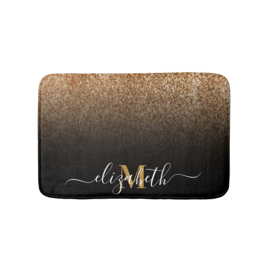 Zwart en Gouden Glitter Monogram Badmat (Voorkant)
