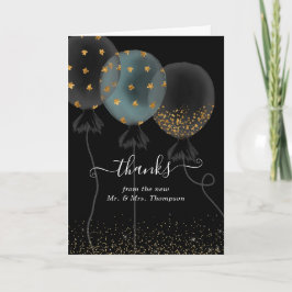 Zwart en gouden glitterballon bruiloft bedankkaart