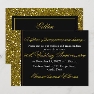 Zwart en gouden glitters 50ste huwelijksjubileum kaart