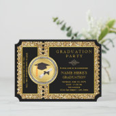 Zwart en gouden glitters afstuderen kaart (Staand voorkant)
